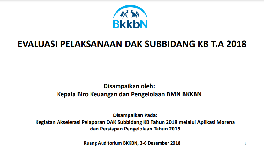 EVALUASI PELAKSANAAN DAK SUBBIDANG KB T.A 2018